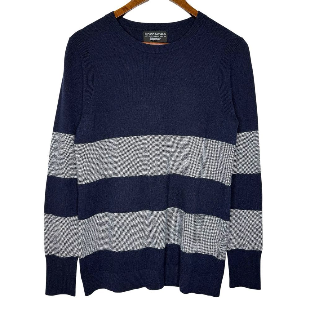 NWOT Banana Republic S Cashmere Merino Wool Sweater Navy Rugby Stripe‎ Pullover